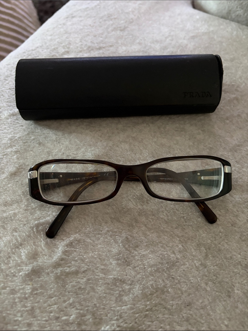 Prada Brown Rectangular Glasses with Black Case